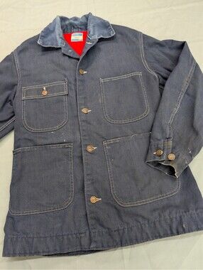 Sears Denim Chore Jacket Small Corduroy Collar Blanket Lined